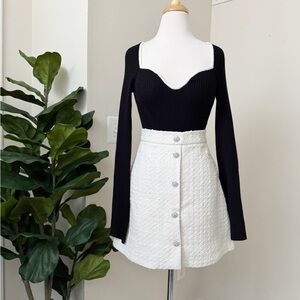 Black Ribbed Sweetheart Neck Sweater